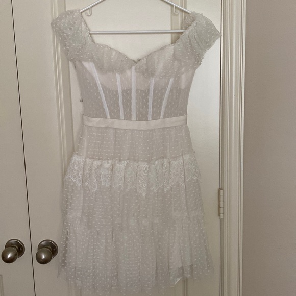 BCBGMAXAZRIA off the shoulder corset tulle minidress - Picture 3 of 3